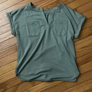 Green v neckline shirt